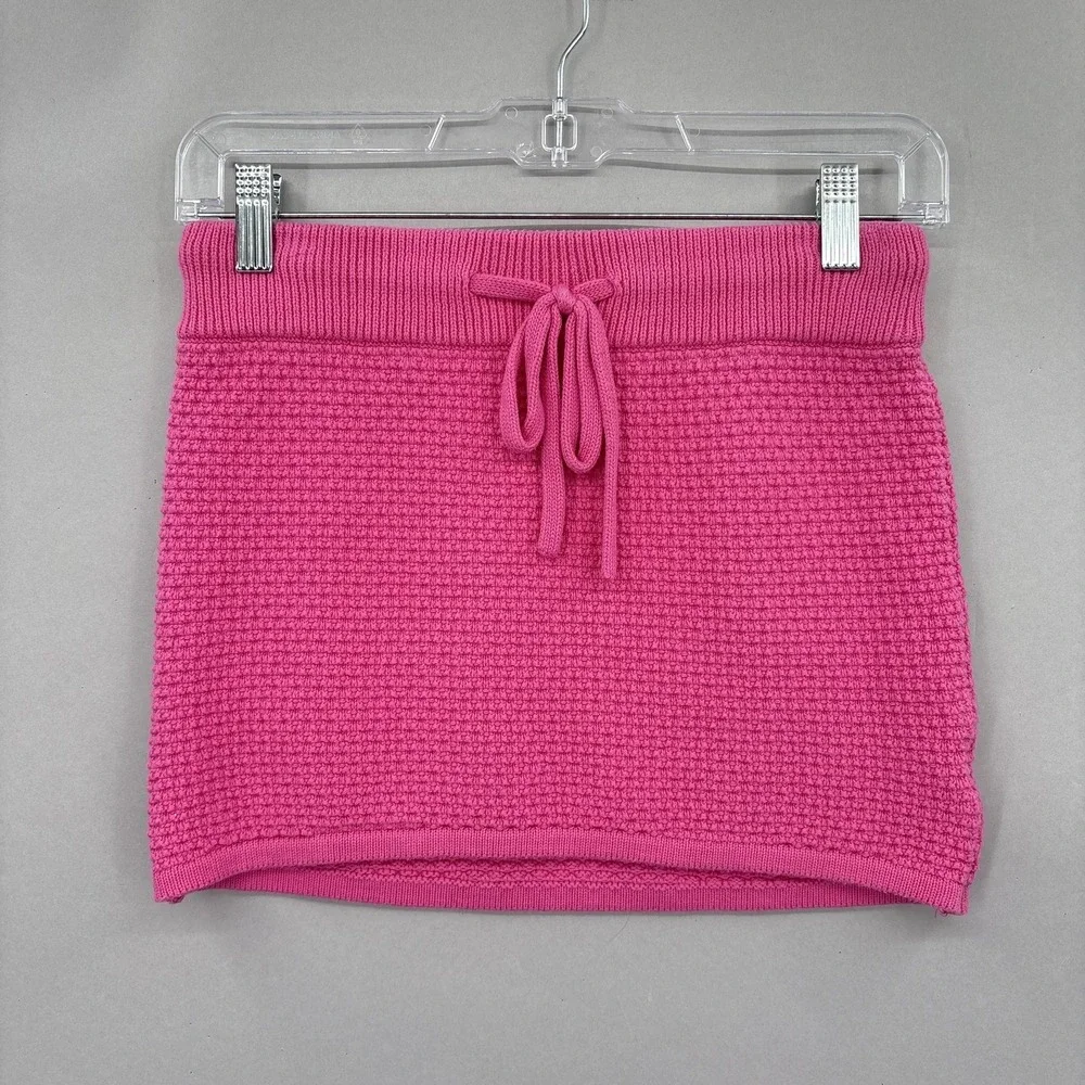 Dodo Bar Or Skirt Small 40 Pink‎ Textured Knit Mini Drawstring Pas Pour T Waffle